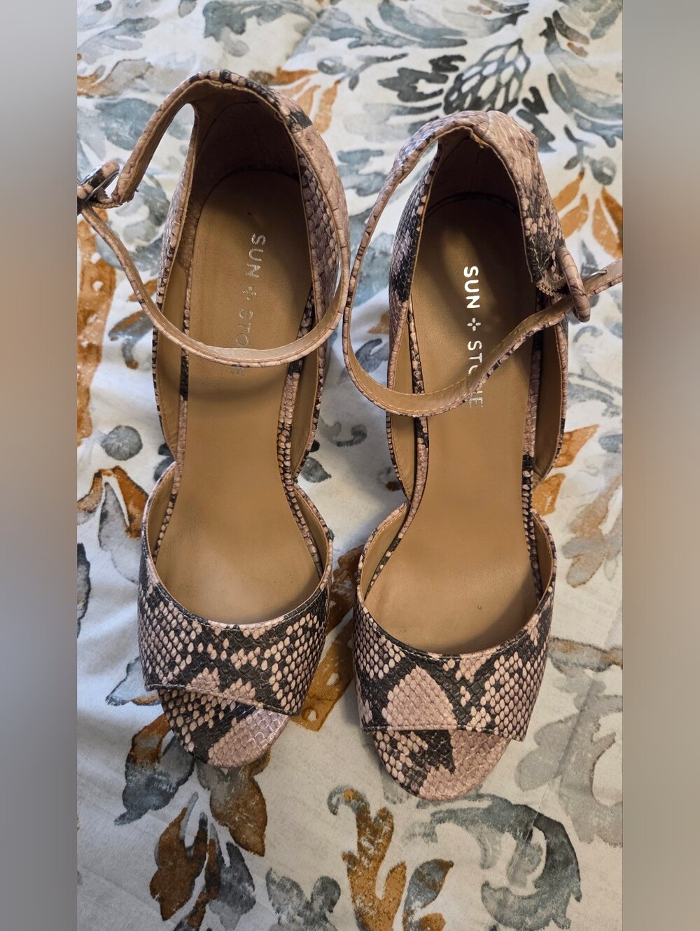 Sun + Stone Women's Pink Snake-Print Ankle-Strap Sandals